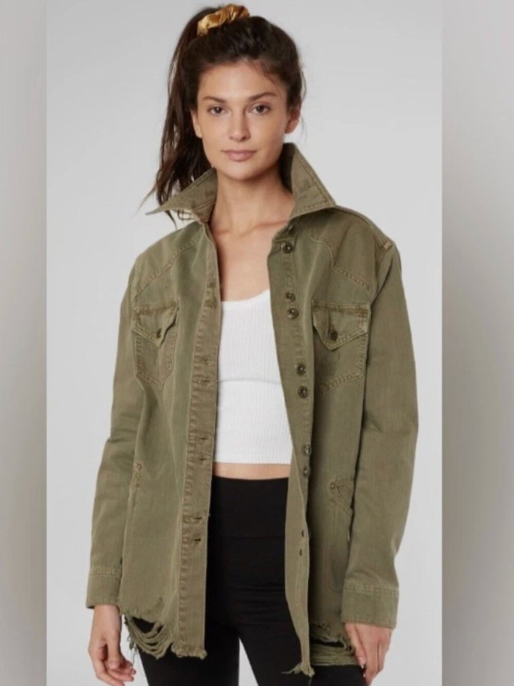 FREE PEOPLE MOONCHILD ARMY GREEN UTILITY SHACKET - Picture 3 of 10